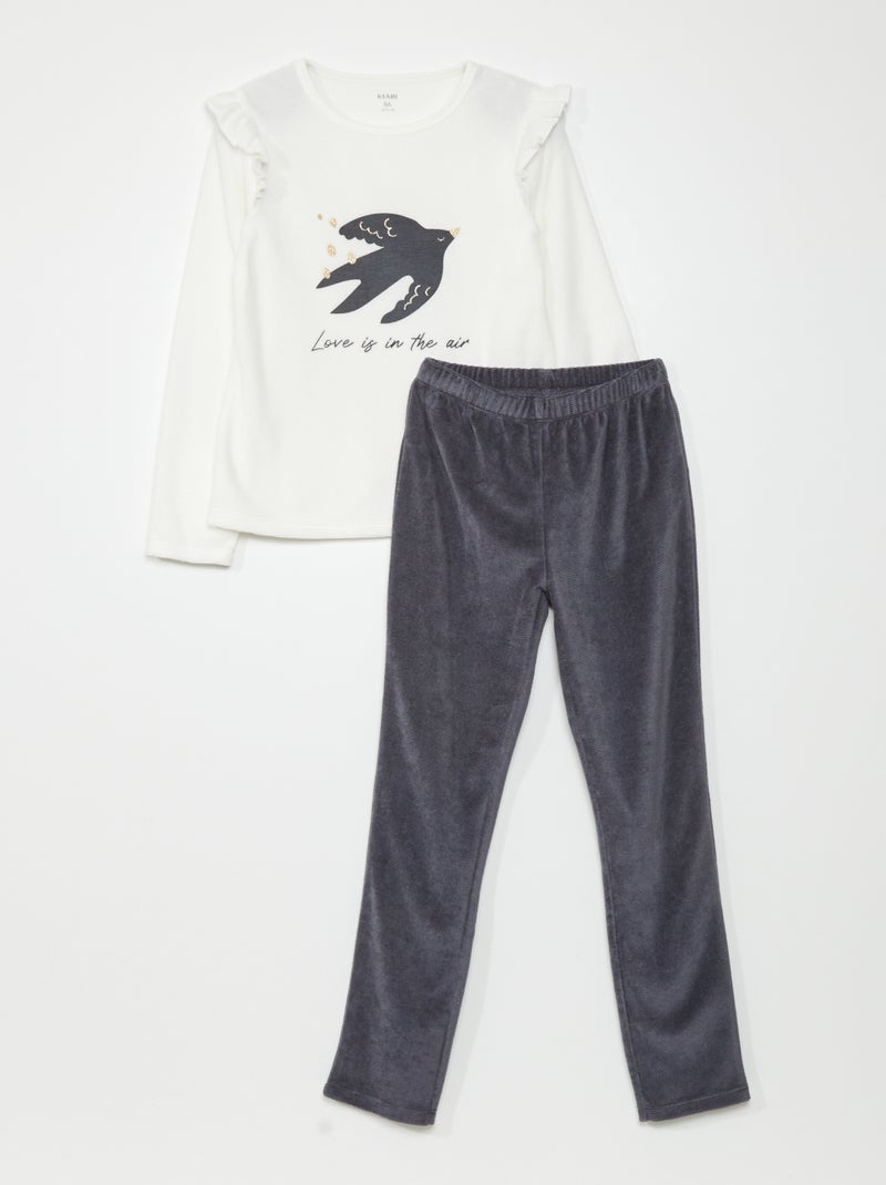 Pyjama long en velours - 2 pièces Blanc - Kiabi