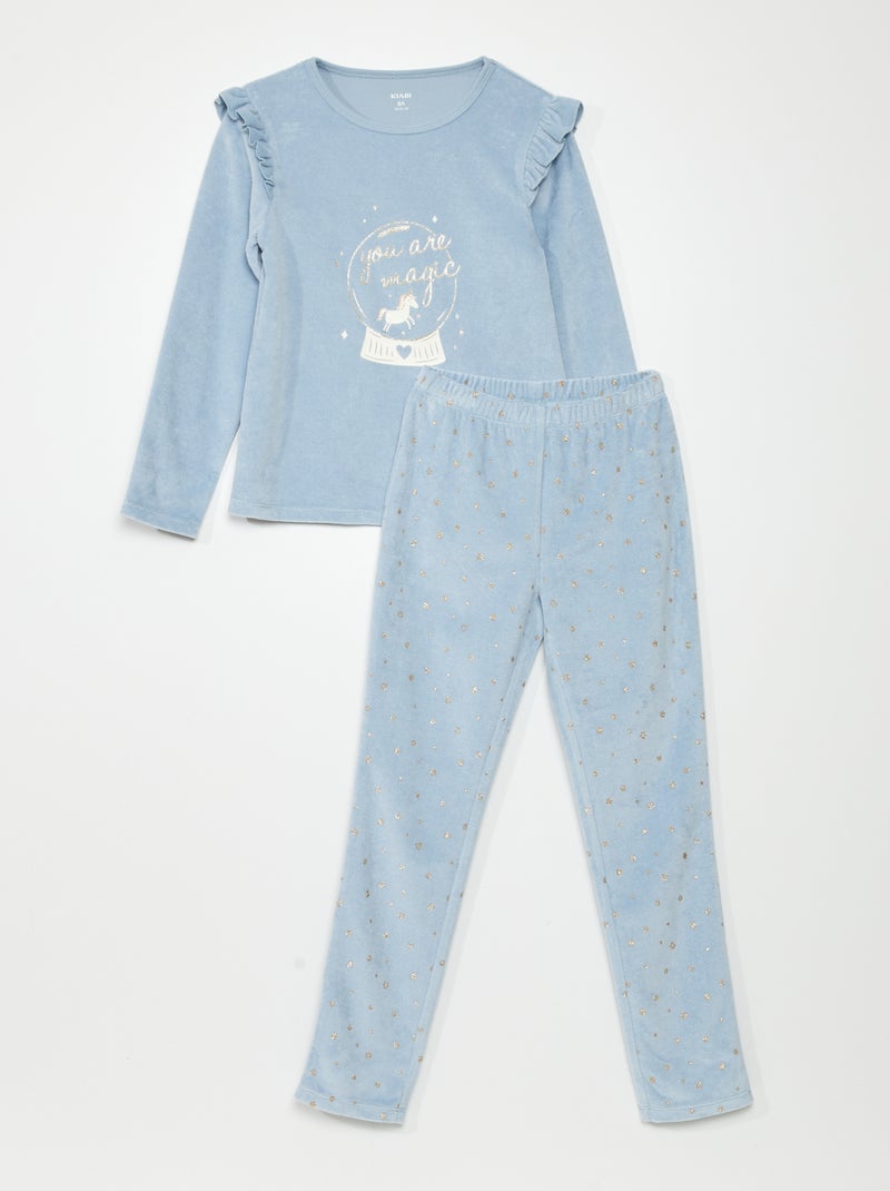 Pyjama long en velours - 2 pièces Bleu - Kiabi