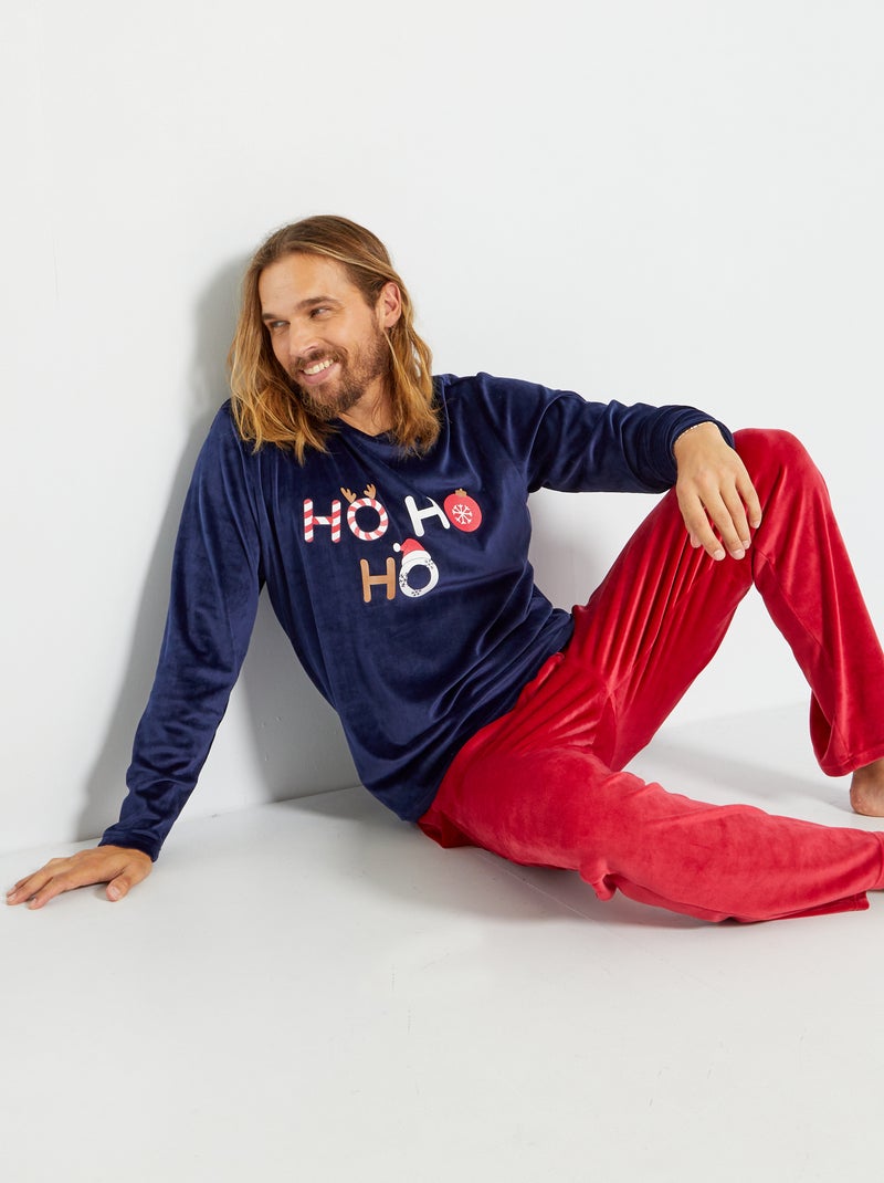 Pyjama long en velours - 2 pièces Bleu/Rouge - Kiabi