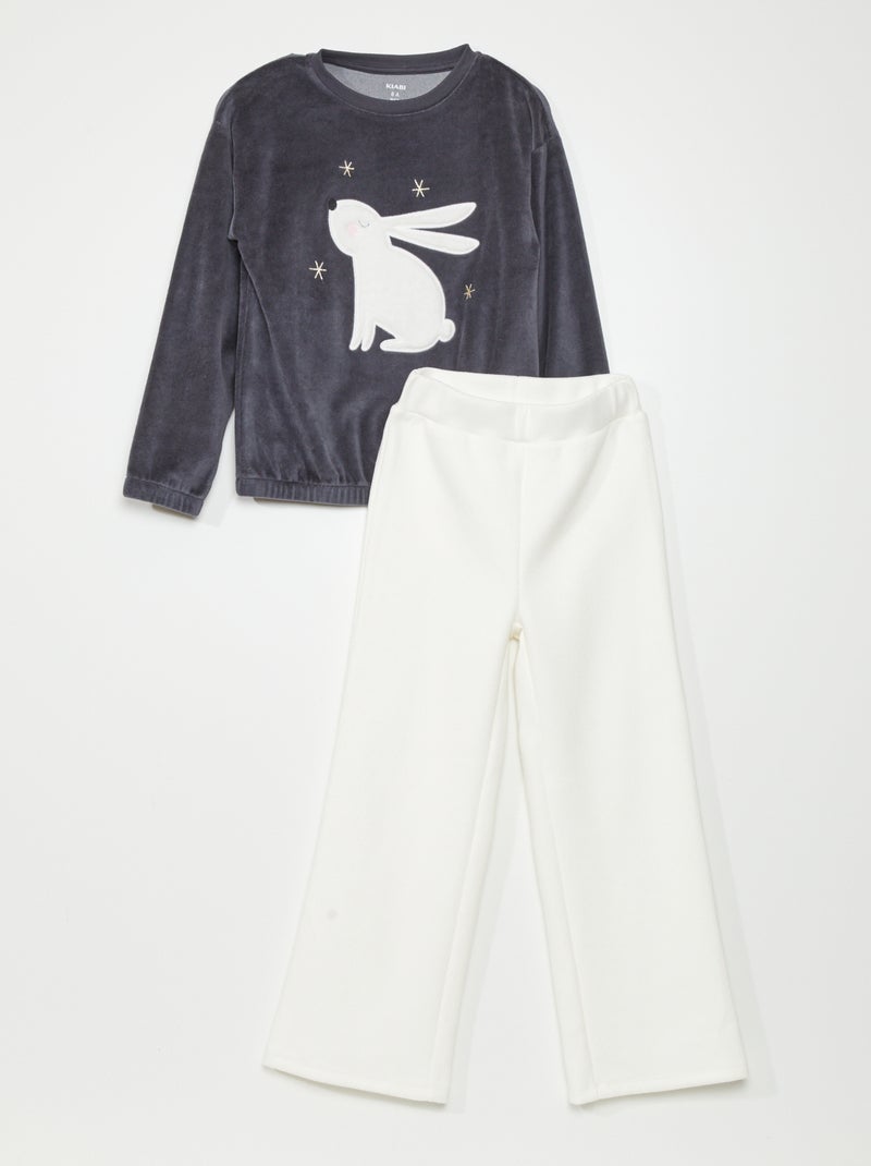 Pyjama long en velours - 2 pièces Gris - Kiabi