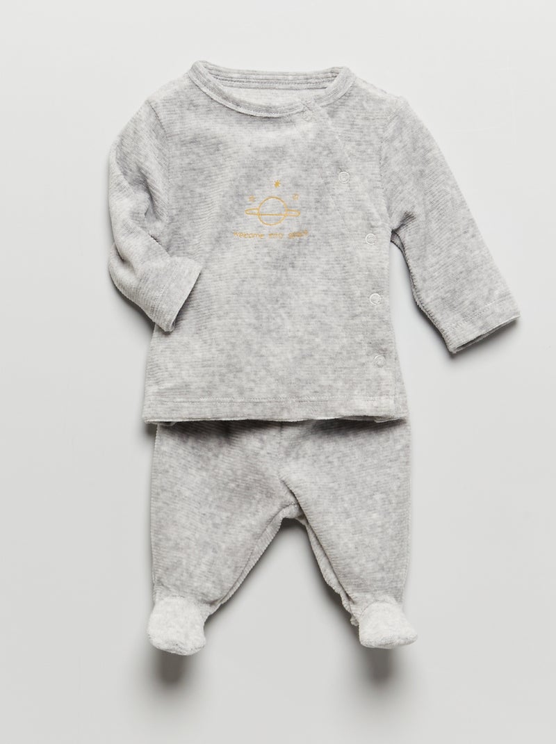 Pyjama long en velours - 2 pièces Gris - Kiabi