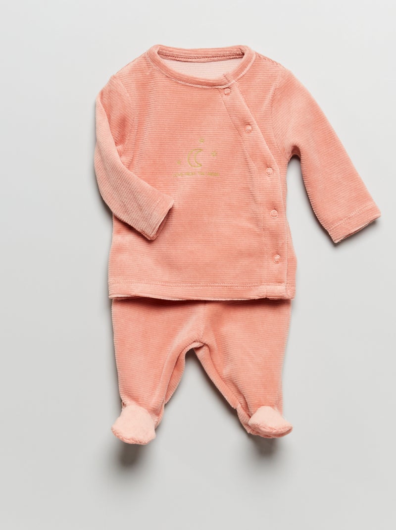 Pyjama long en velours - 2 pièces Rose - Kiabi