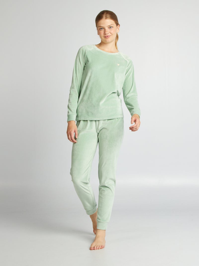 Pyjama long en velours - 2 pièces Vert - Kiabi