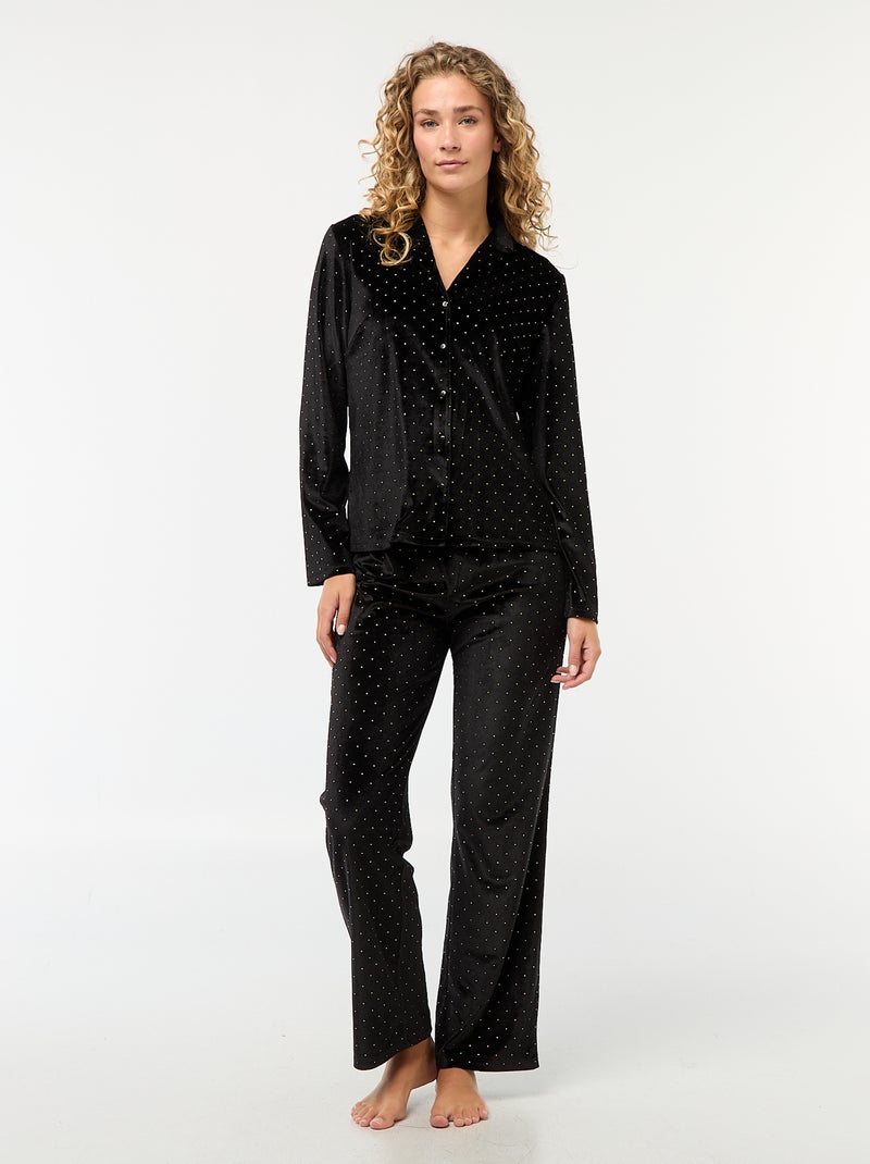 Pyjama long en velours avec motif points dorés - 2 pièces