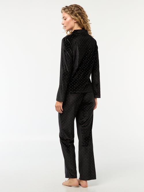 Pyjama long en velours avec motif points dorés - 2 pièces - Kiabi