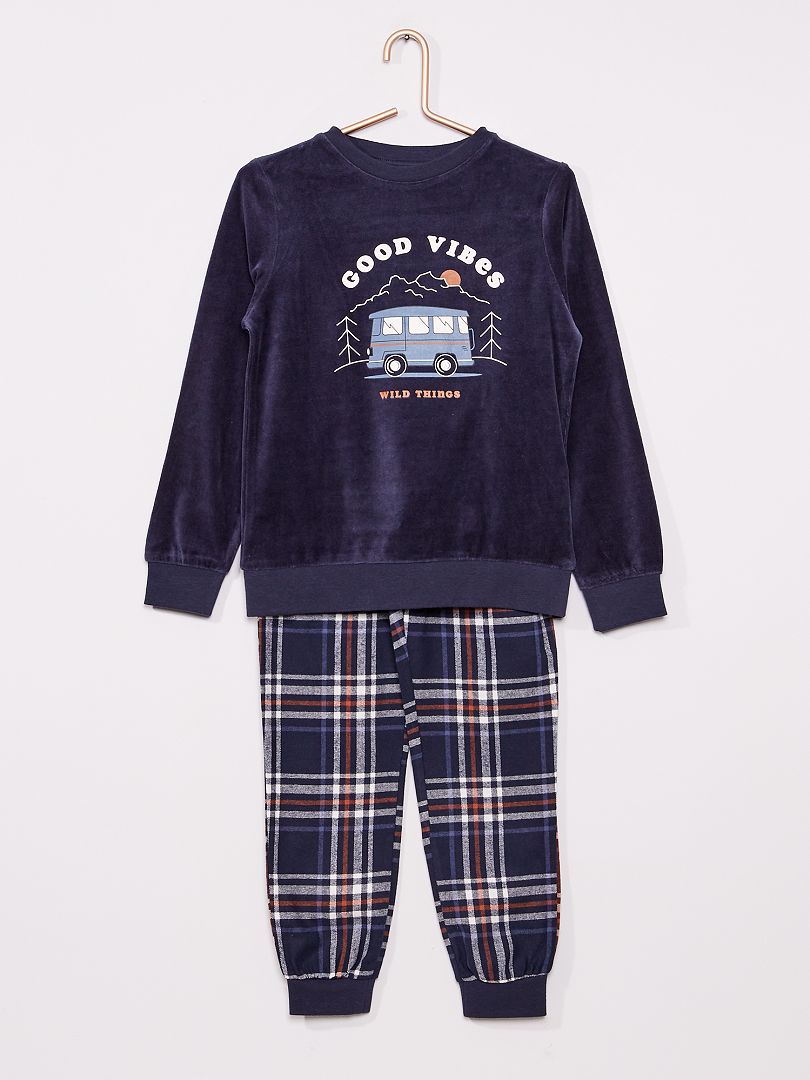 Pyjama long en velours BLEU - Kiabi