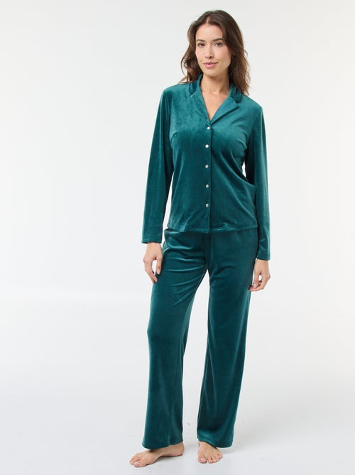 Pyjama long en velours chemisier + pantalon - 2 pièces - Kiabi