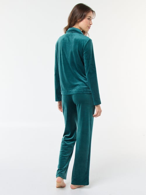 Pyjama long en velours chemisier + pantalon - 2 pièces - Kiabi