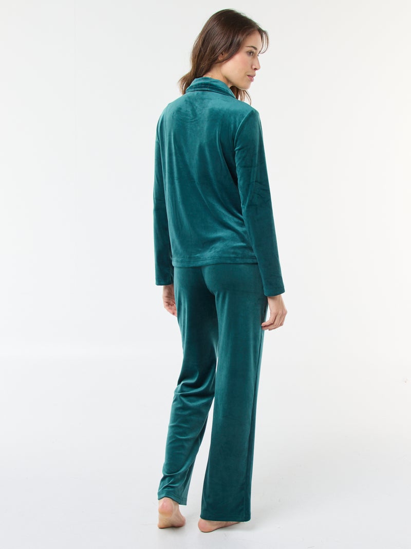Pyjama long en velours chemisier + pantalon - 2 pièces Vert - Kiabi