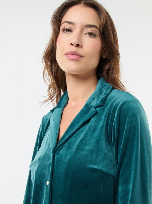 Pyjama long en velours chemisier + pantalon - 2 pièces - Kiabi