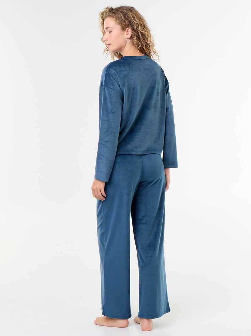 Pyjama long en velours côtelé - 2 pièces Bleu - Kiabi