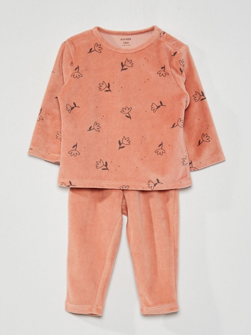 Pyjama long en velours imprimé - 2 pièces Vieux rose - Kiabi