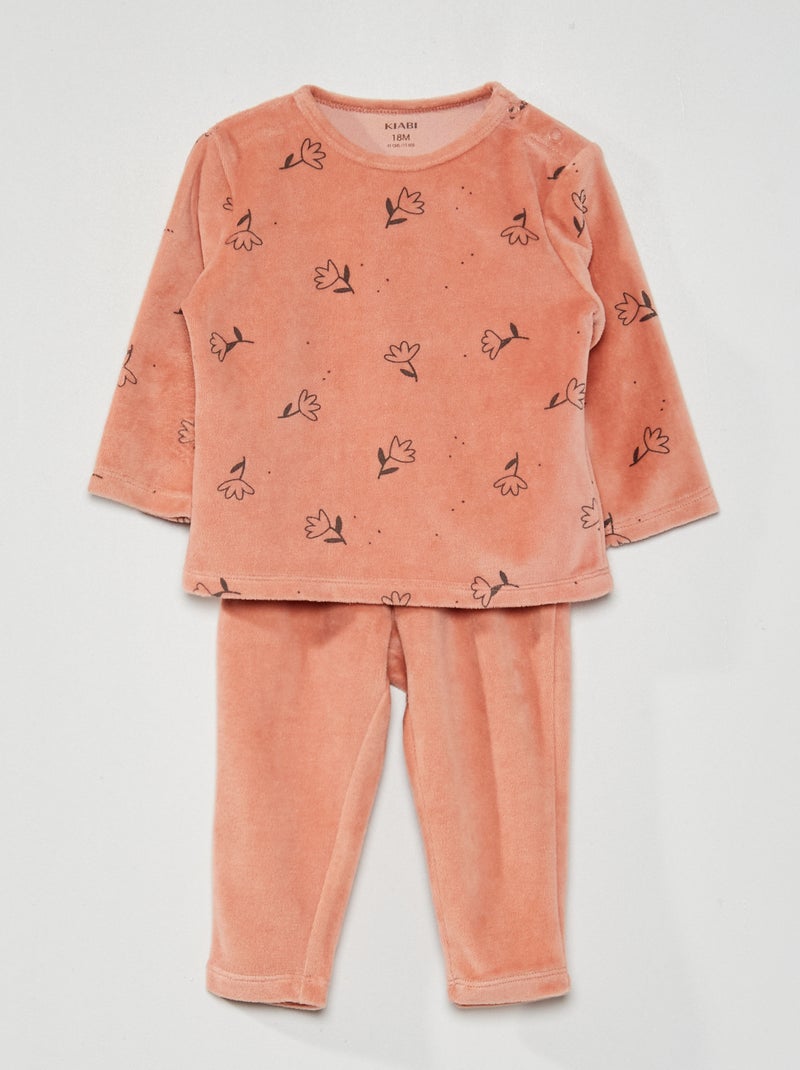 Pyjama long en velours imprimé - 2 pièces Vieux rose - Kiabi