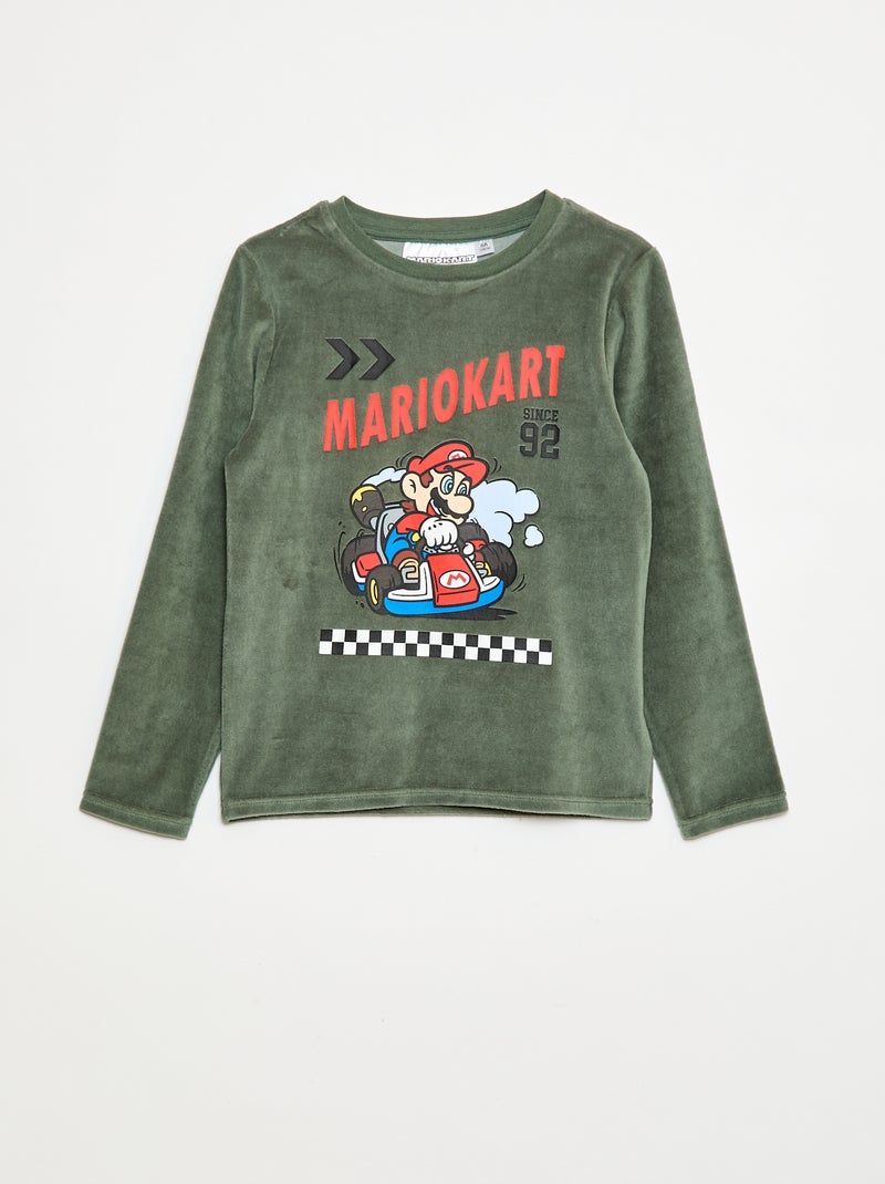 Pyjama long en velours 'Mario Kart' t-shirt + pantalon - 2 pièces Vert - Kiabi