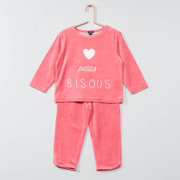 Pyjama Long En Velours Bebe Fille Rose Kiabi 6 00