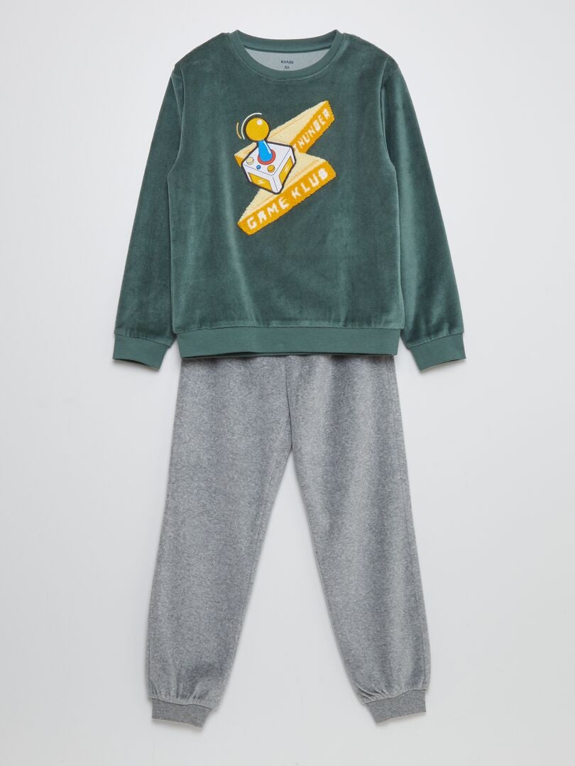 Pyjama long en velours Vert - Kiabi