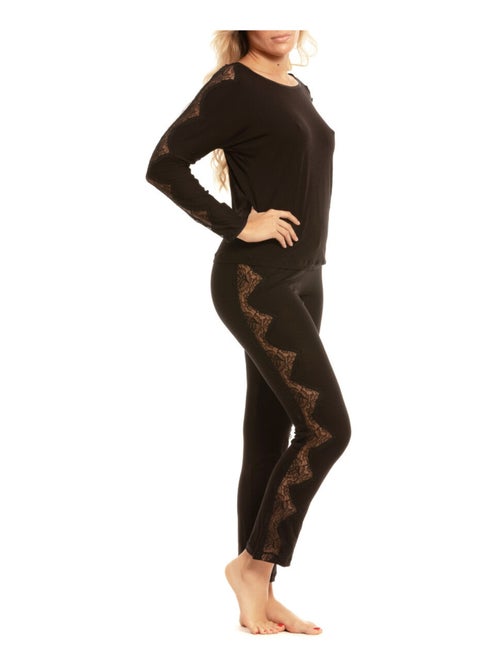 Pyjama long en viscose et dentelle Les Yeux de la Tête Noir - Kiabi