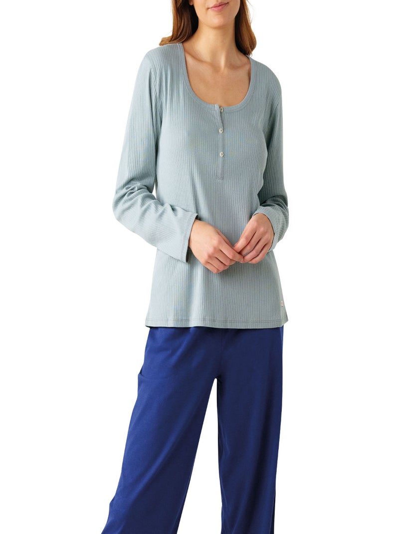Pyjama long femme Confort Maille Athena Bleu - Kiabi