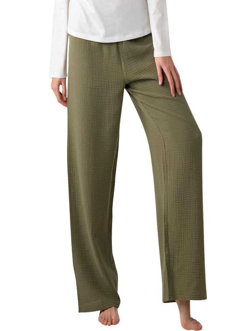 Pyjama long femme Easy Coton Athena Blanc Kaki - Kiabi