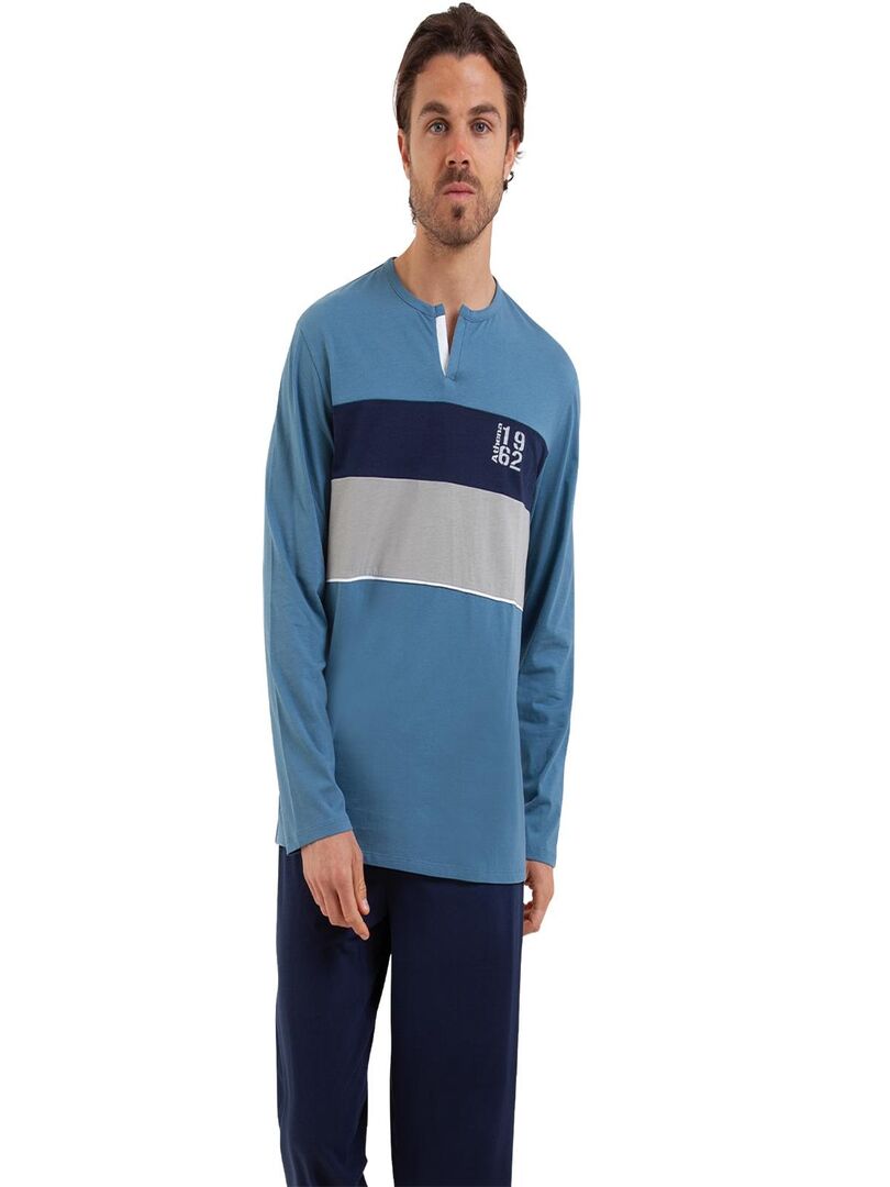 Pyjama long homme Chic Athena Bleu - Kiabi