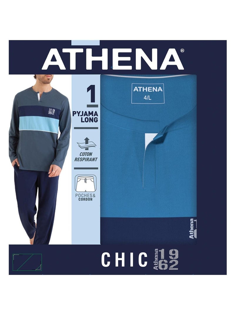 Pyjama long homme Chic Athena Bleu - Kiabi