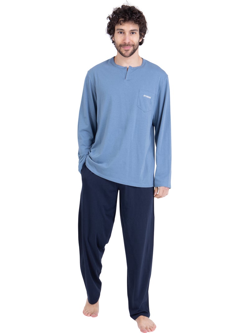 Pyjama long homme Chic Athena Bleu - Kiabi