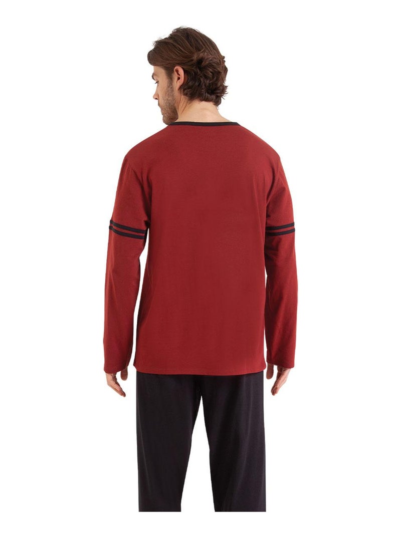 Pyjama long homme Ecopack Noir Rouge - Kiabi