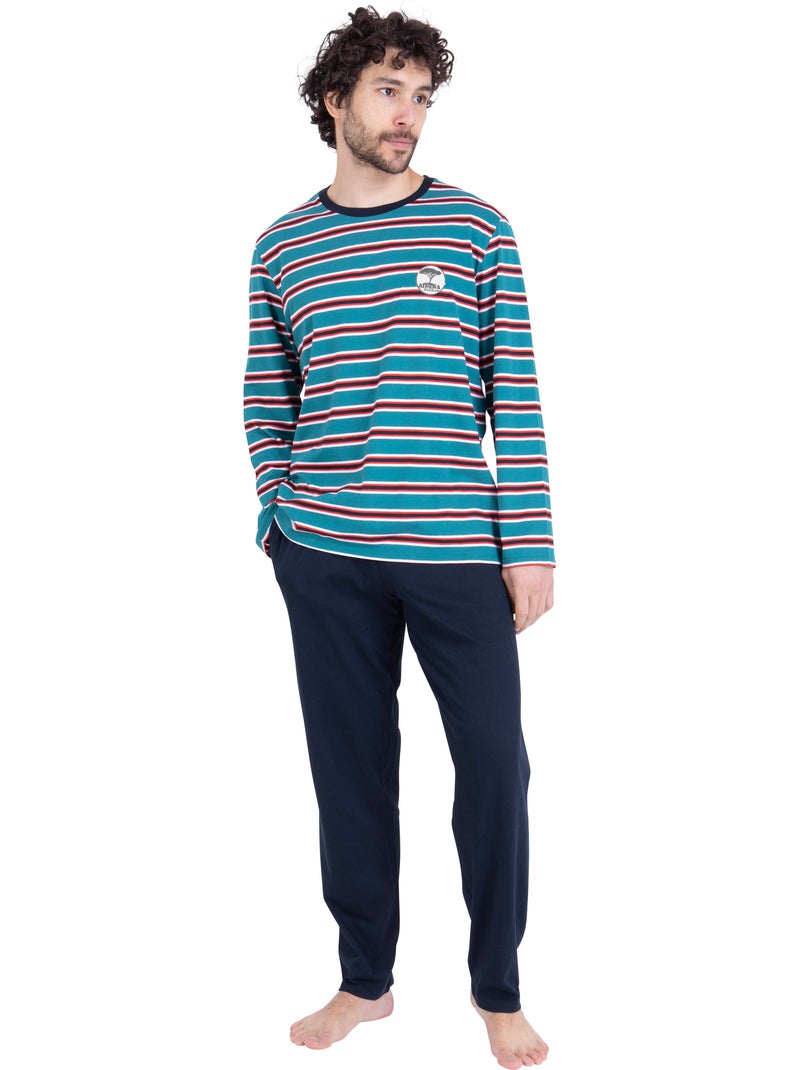 Pyjama long homme rayures aventure athena Bleu Rouge Bleu - Kiabi