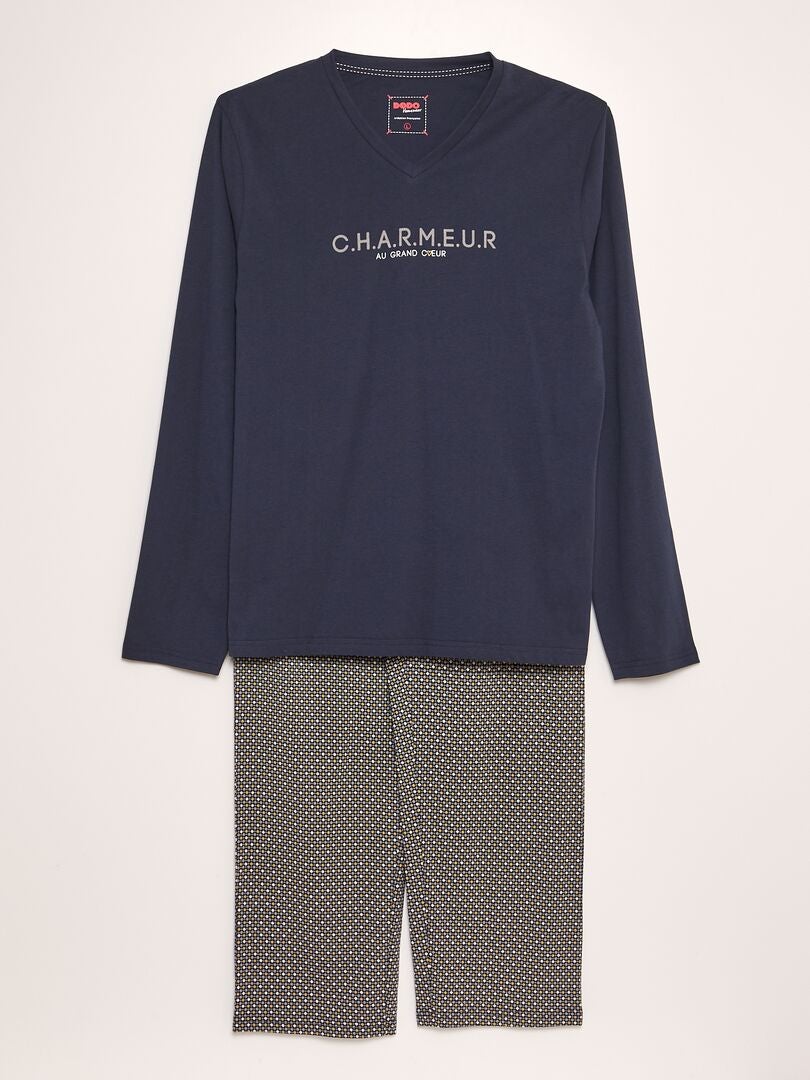 Pyjama long homme t-shirt + pantalon - 2 pièces Marine - Kiabi