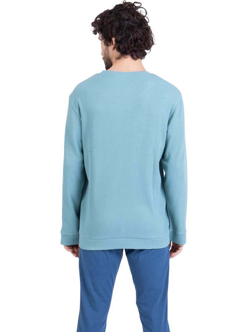 Pyjama long homme waffle athena Bleu clair - Kiabi