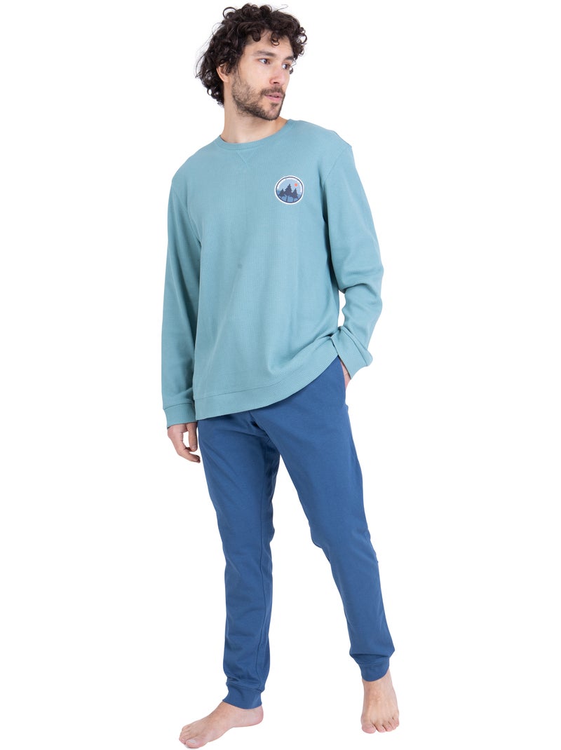 Pyjama long homme waffle athena Bleu clair - Kiabi