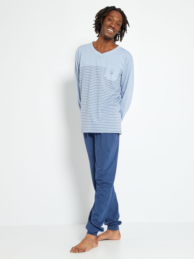 Pyjama long imprimé - 2 pièces bleu - Kiabi