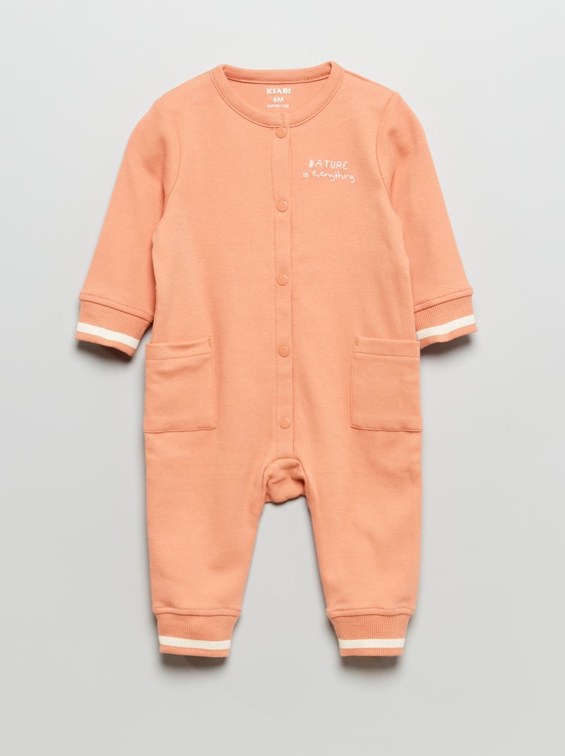Pyjama long imprimé brodé 1 pièce Vieux rose - Kiabi