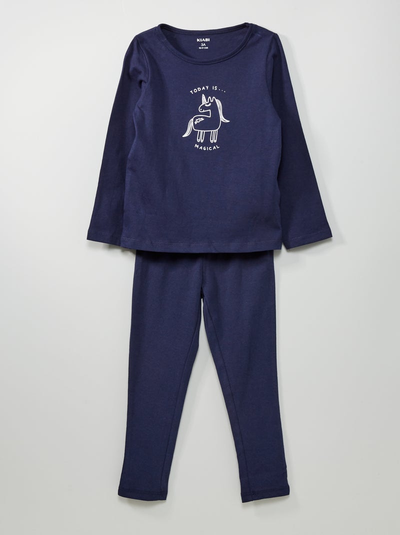 Pyjama long imprimé en coton 2 pièces Bleu marine - Kiabi