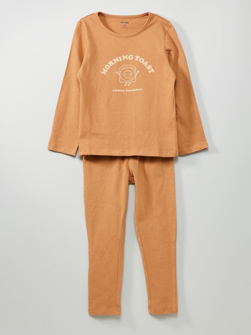 Pyjama long imprimé en coton 2 pièces Marron glacé - Kiabi