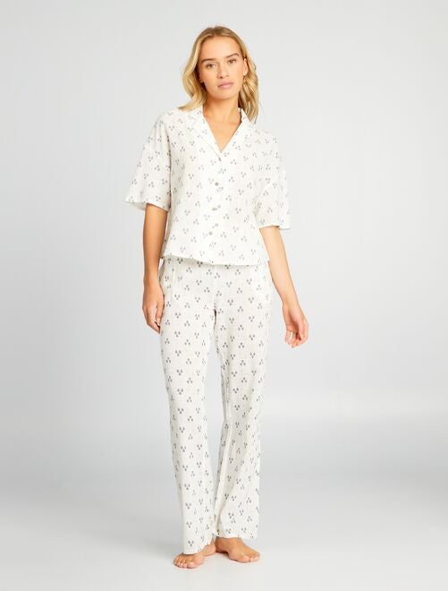Pyjama long imprimé en gaze de coton - Kiabi