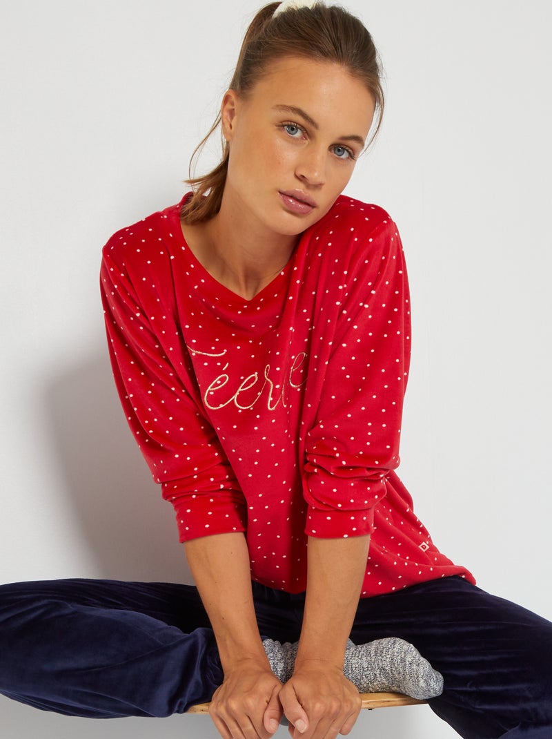 Pyjama long imprimé 'féérie' - 2 pièces Rouge/marine - Kiabi
