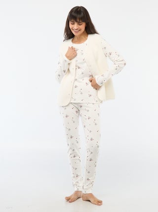 Pyjama long imprimé + gilet sans manches - 3 pièces