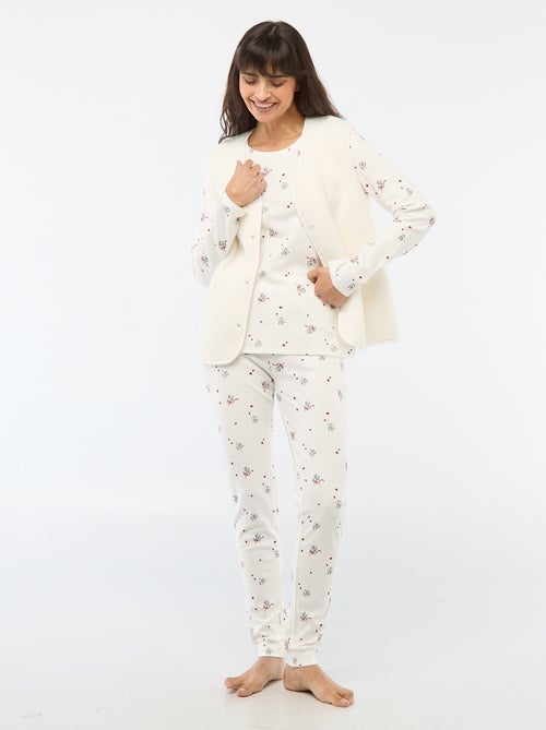 Pyjama long imprimé + gilet sans manches - 3 pièces - Kiabi