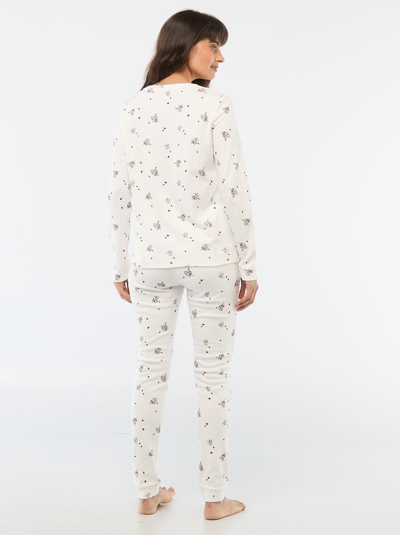 Pyjama long imprimé + gilet sans manches - 3 pièces Blanc - Kiabi