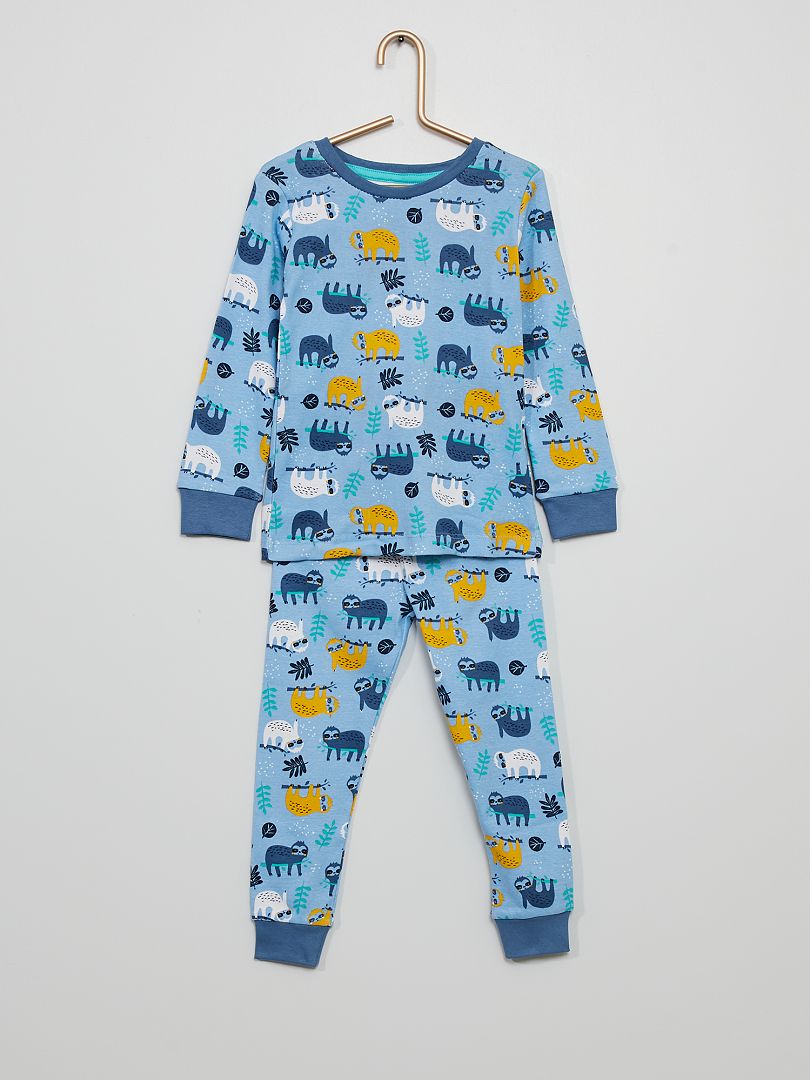 Pyjama long imprimé 'paresseux' bleu - Kiabi