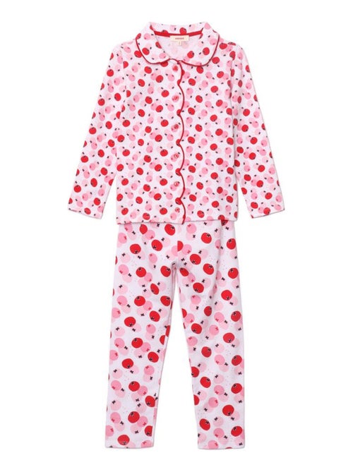 Pyjama long imprimé pommes - 12 ans - 95% Coton / 5% Elasthanne - Rose - Kiabi