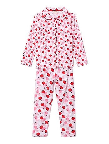 Pyjama long imprimé pommes - 8 ans - 95% Coton / 5% Elasthanne - Rose