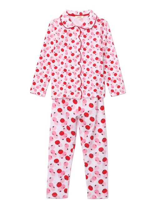 Pyjama long imprimé pommes - 8 ans - 95% Coton / 5% Elasthanne - Rose - Kiabi