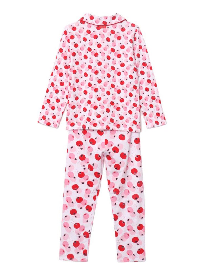 Pyjama long imprimé pommes - 8 ans - 95% Coton / 5% Elasthanne - Rose Rose - Kiabi