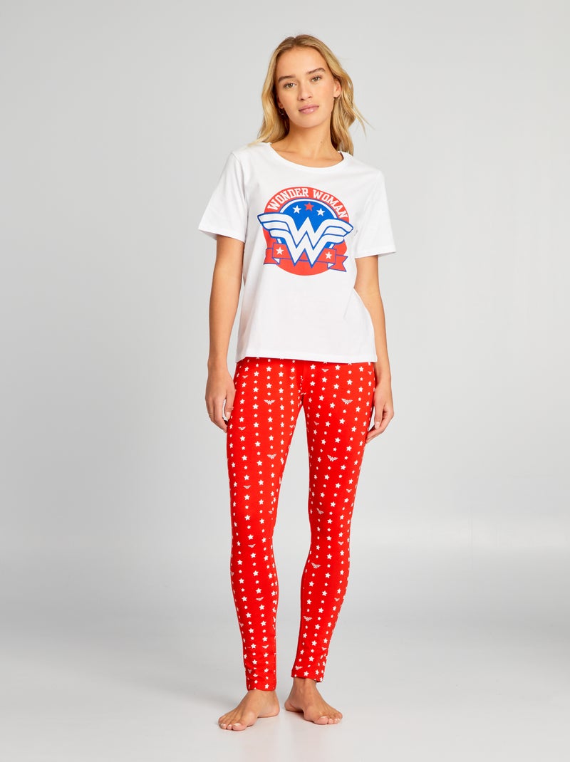 Pyjama long imprimé 'Wonder Woman' - 2 pièces blanc/rouge - Kiabi
