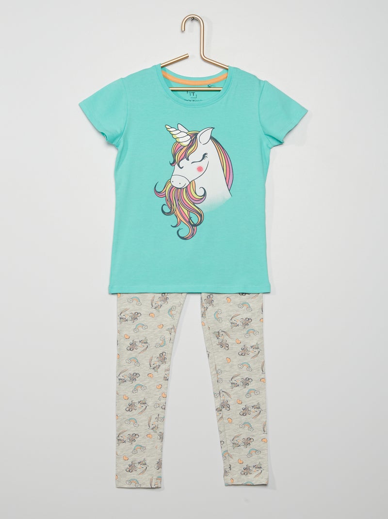 Pyjama long 'licorne' gris bleu - Kiabi
