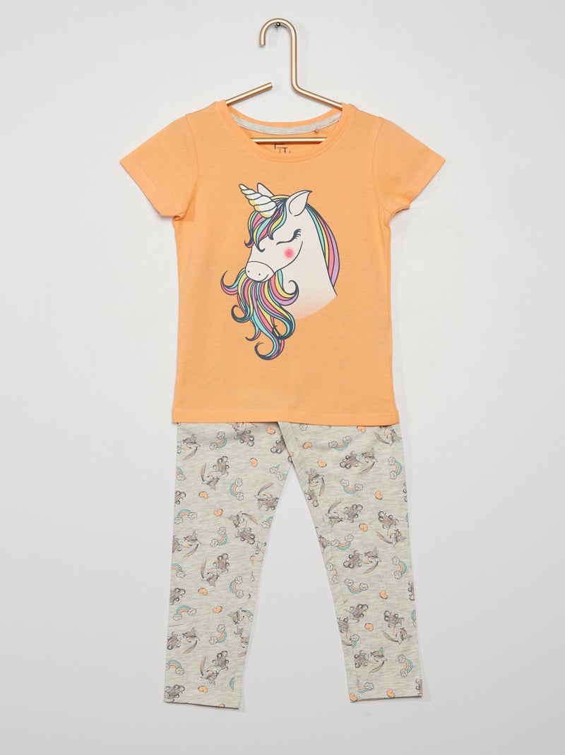 Pyjama long 'licorne' Orange - Kiabi