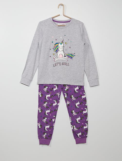 Pyjama long 'licorne'                             violet/gris 
