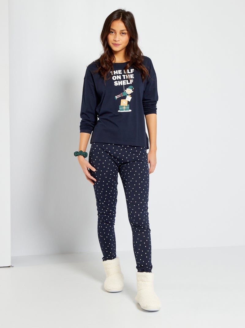 Pyjama long 'Lutin' - 2 pièces bleu marine - Kiabi